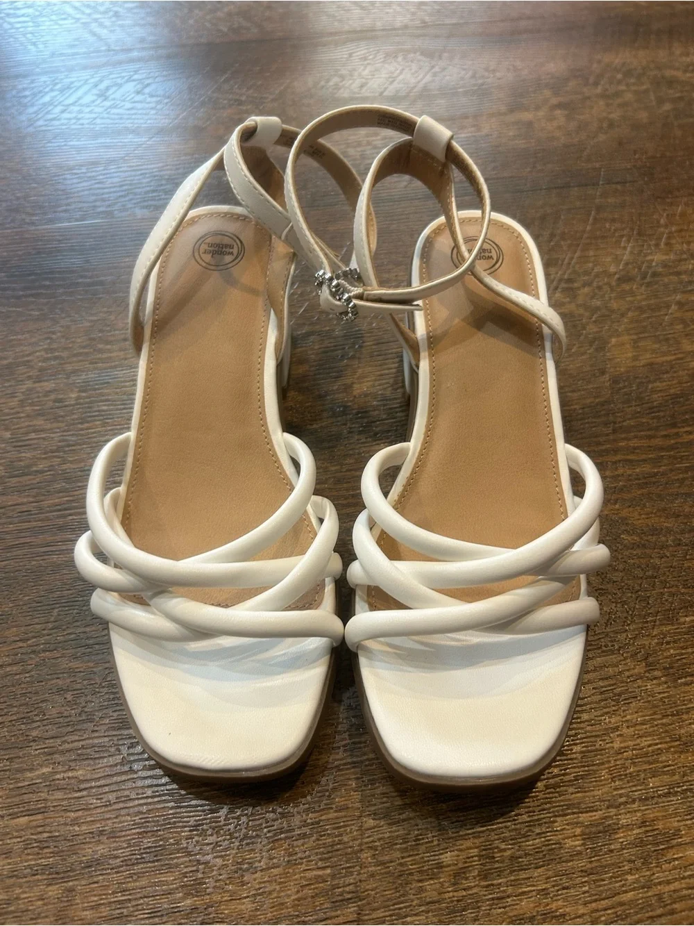 wonder nation White Strappy Low Block Heel Dress Sandals for Kids